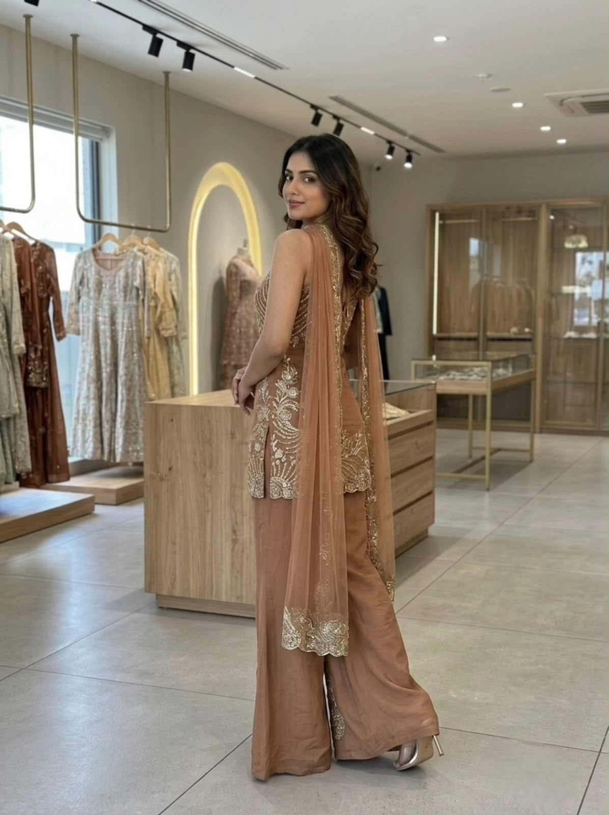 Sequence Embroidery & Jarkan Work Top, Palazzo & Belt Dupatta Set