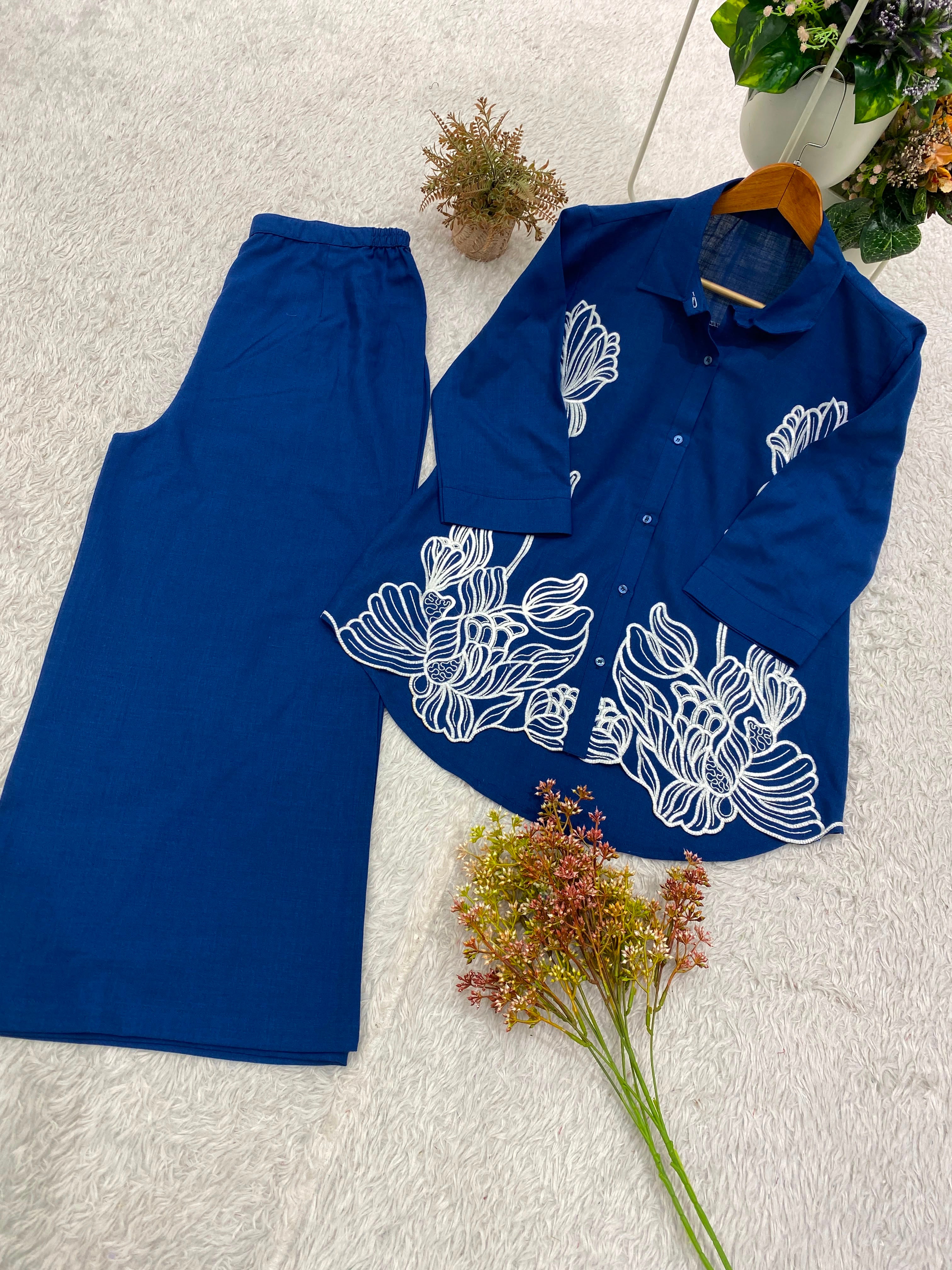 Embroidered Cotton Denim Cord Set