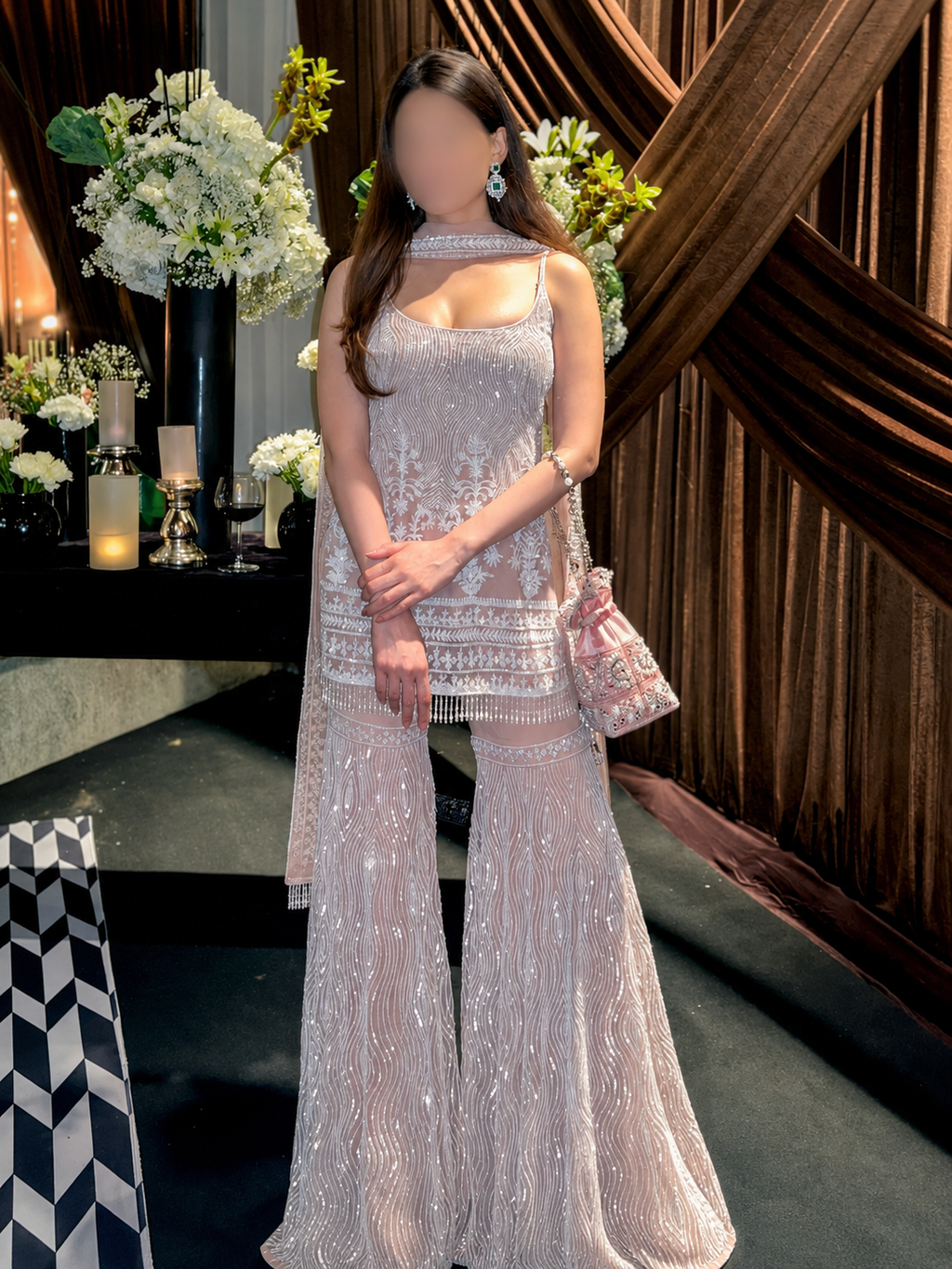 Designer Heavy Soft Net Palazzo Suit