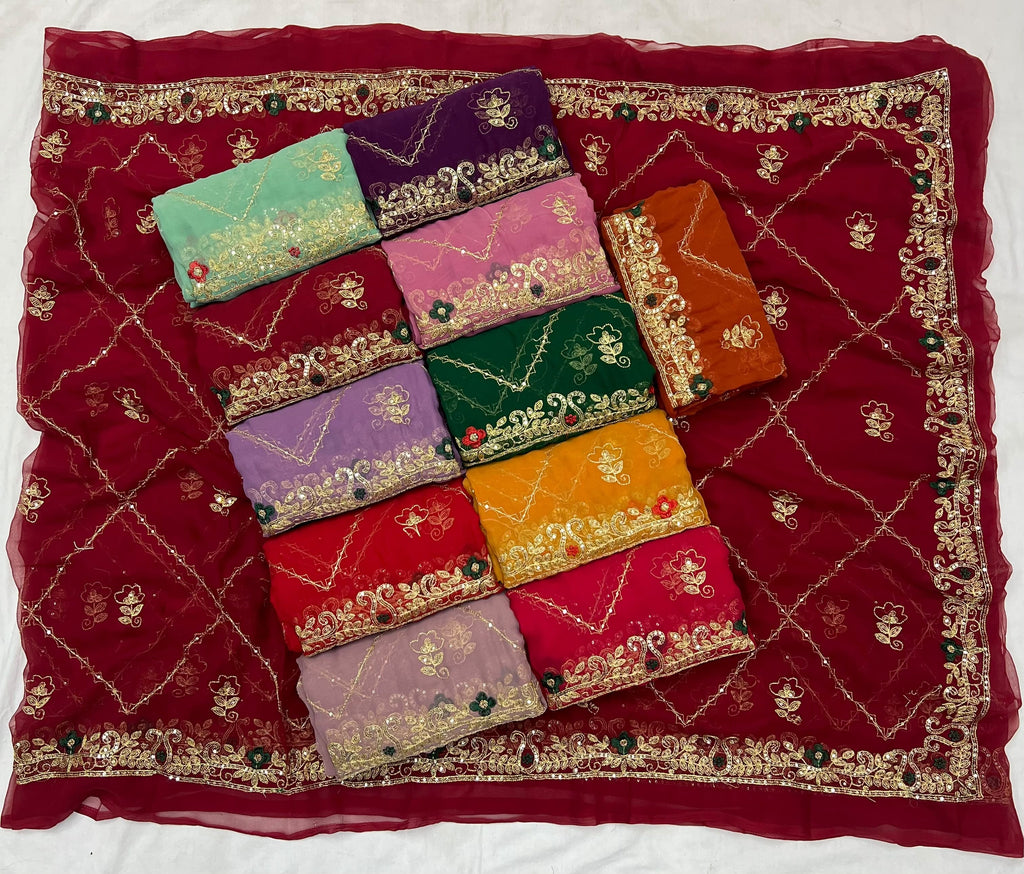 Rajwadi Original Thakur Ji Georgette Sequin Work Saree