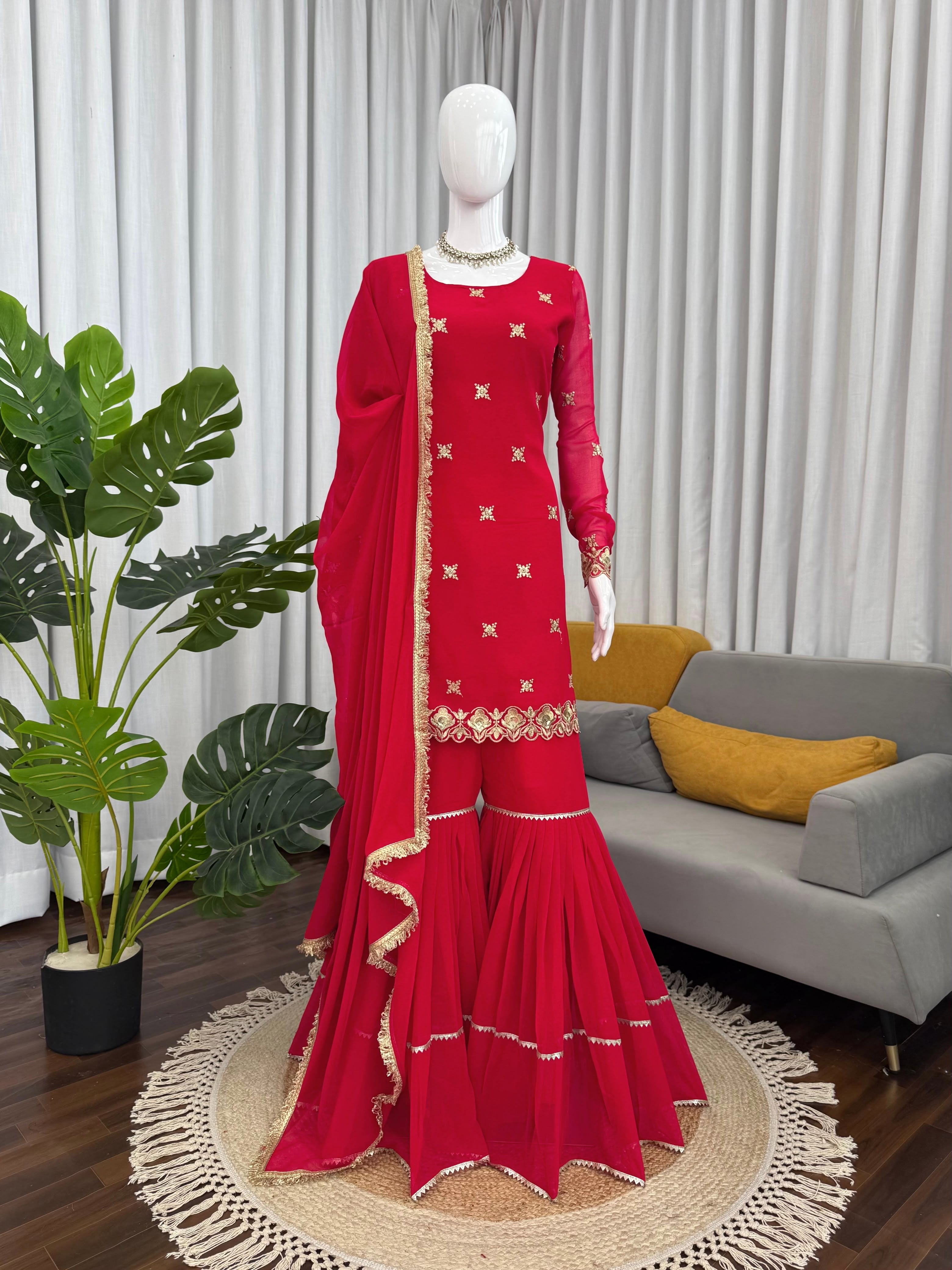 Premium 3-Piece Top, Sharara & Dupatta Set