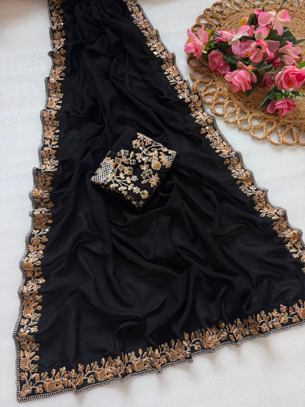 Pure Blooming Embroidery Work Saree