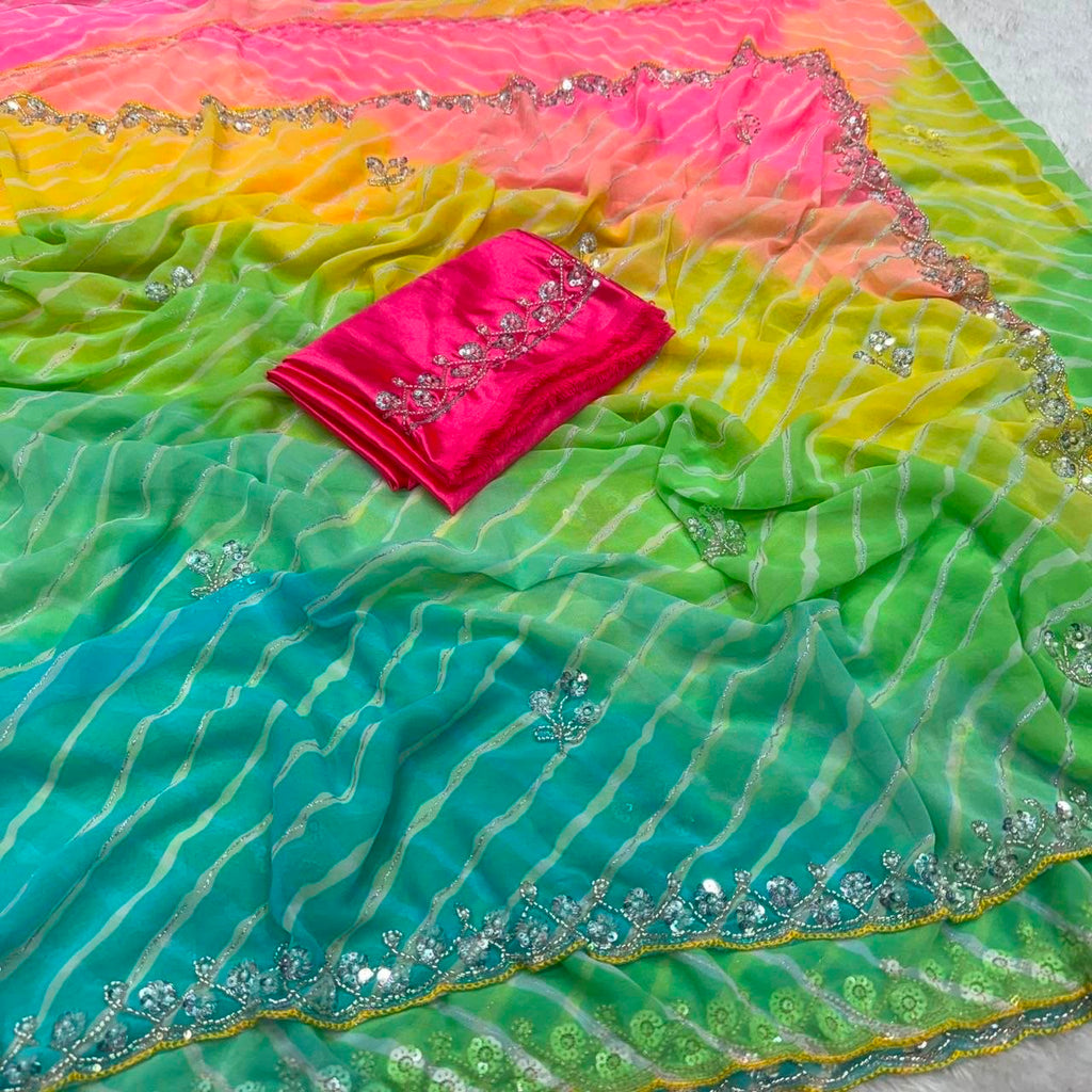 Georgette with bandhani print Saree