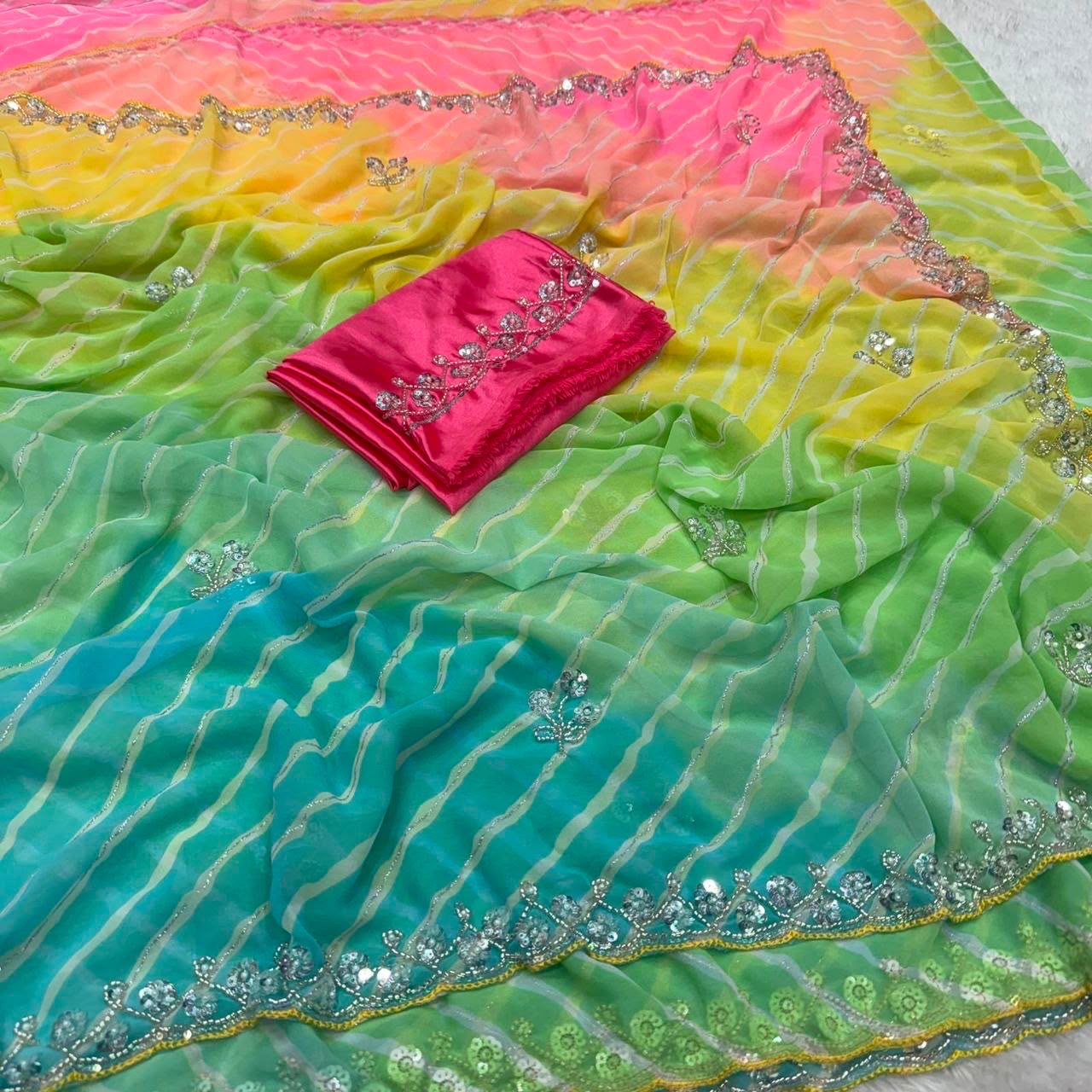 Georgette with bandhani print Saree