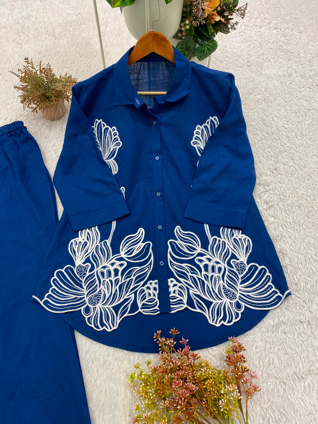 Embroidered Cotton Denim Cord Set