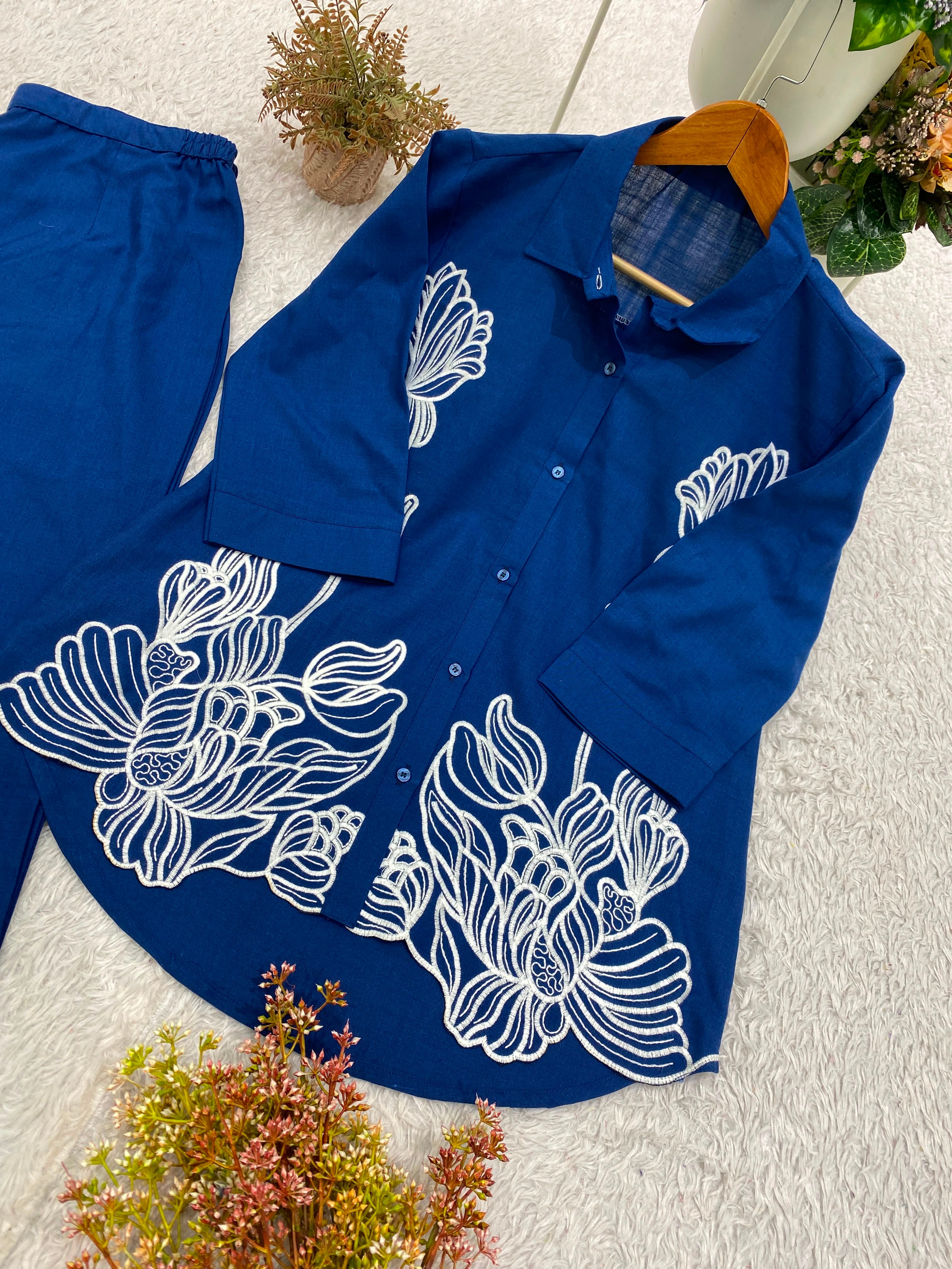 Embroidered Cotton Denim Cord Set