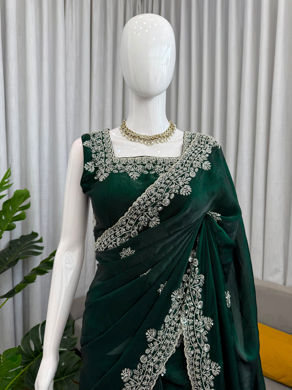Fendy Silk Heavy Beads & Sequin Work Saree