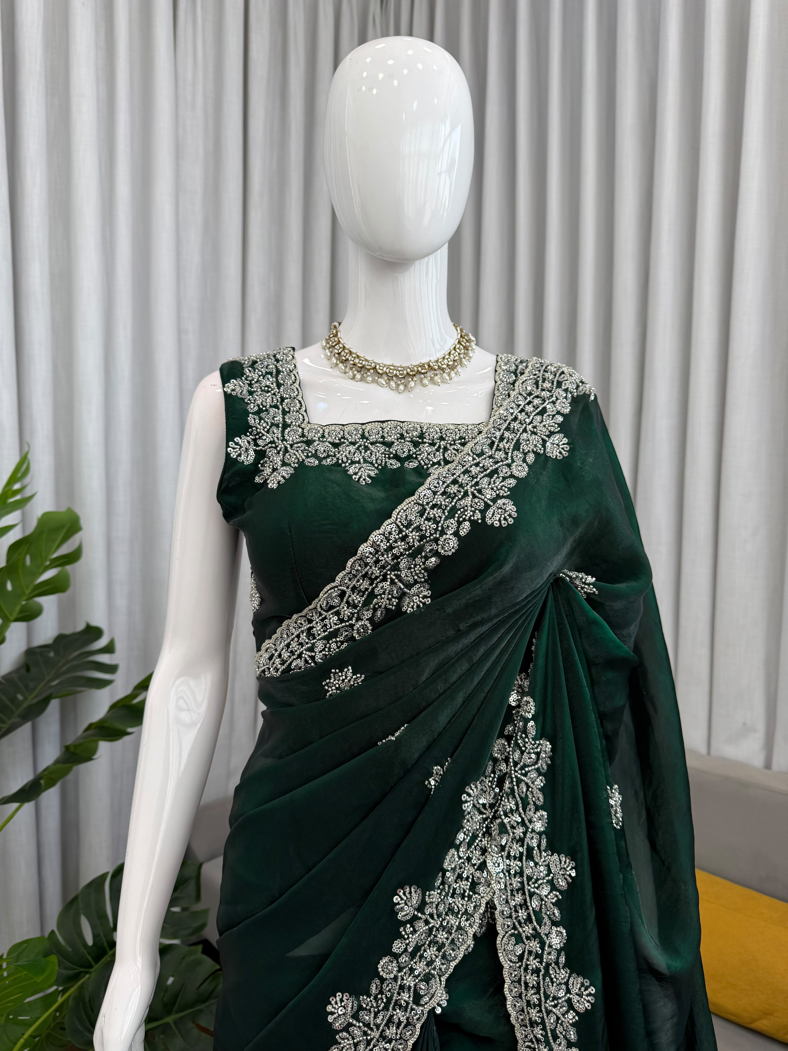 Fendy Silk Heavy Beads & Sequin Work Saree