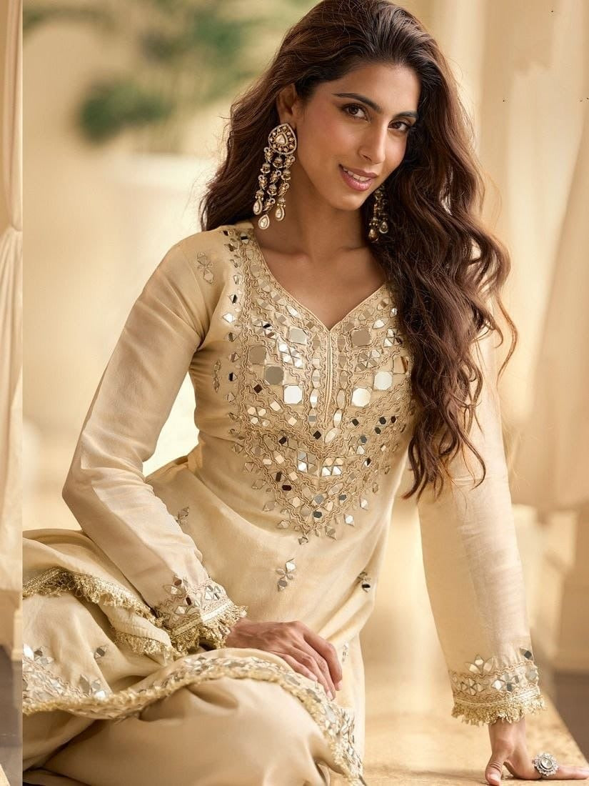 Premium Silk Real Mirror Work Kurti Set