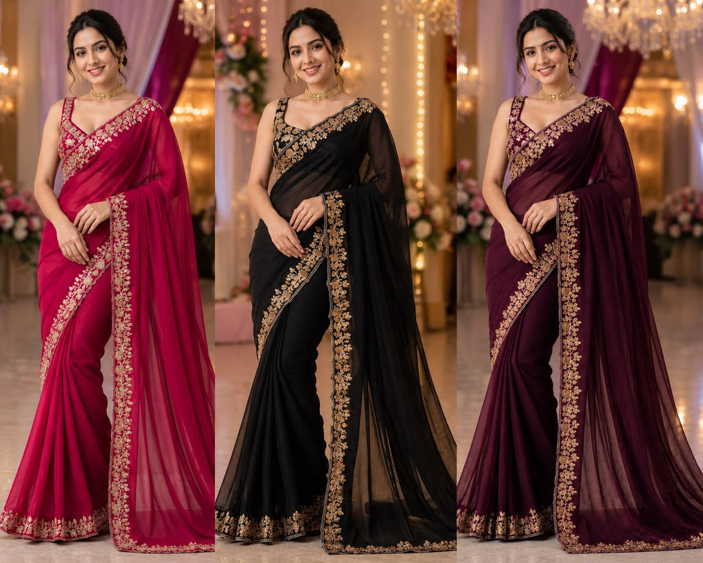 Pure Blooming Embroidery Work Saree
