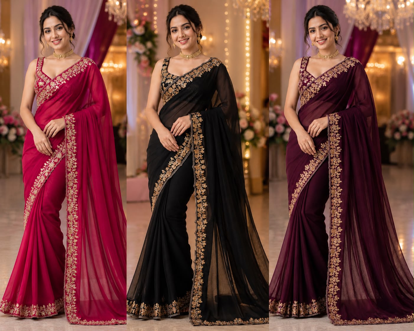 Pure Blooming Embroidery Work Saree