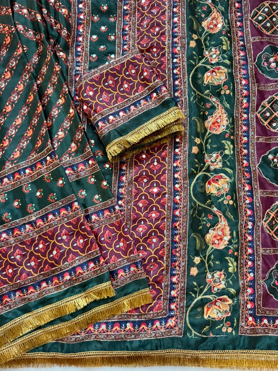 Pure Marshmellow Shiny Chinnon Silk Ajarakh Print Saree
