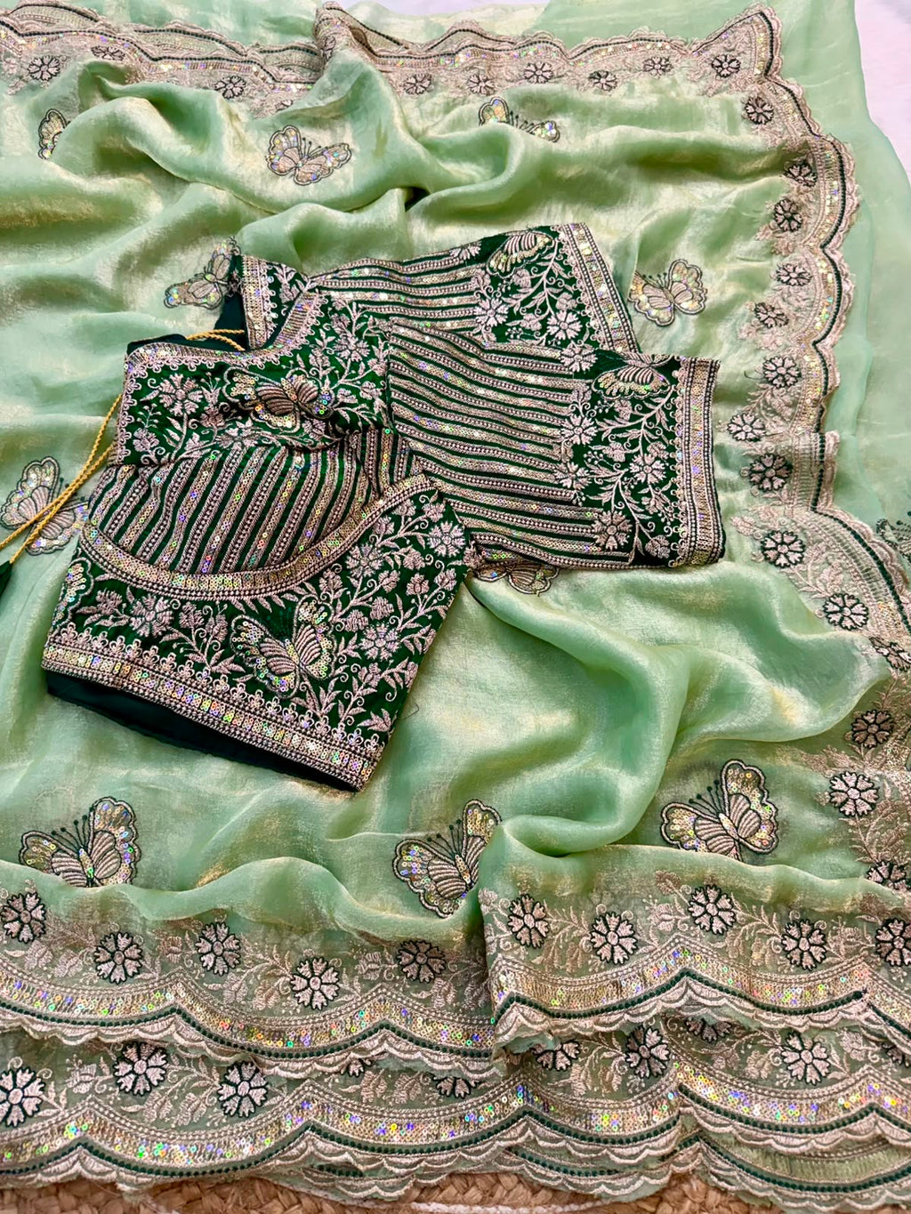 Butterfly Embroidered Space Silk Saree