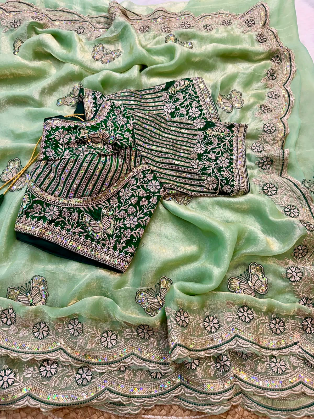 Butterfly Embroidered Space Silk Saree