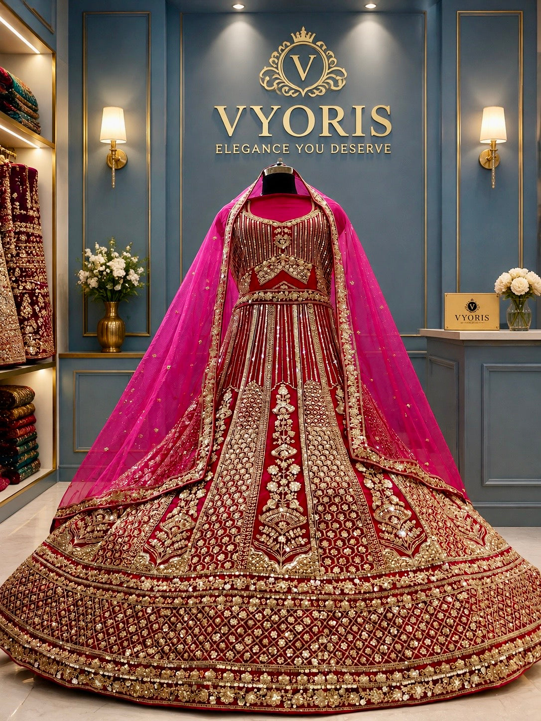 Beads Work Net Lehenga