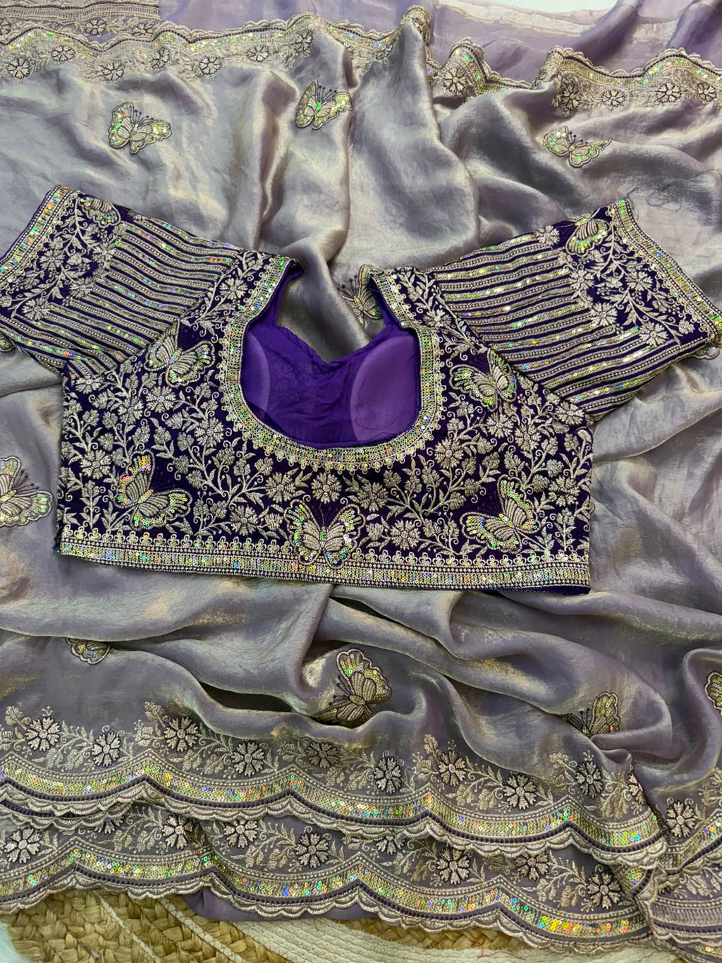 Butterfly Embroidered Space Silk Saree