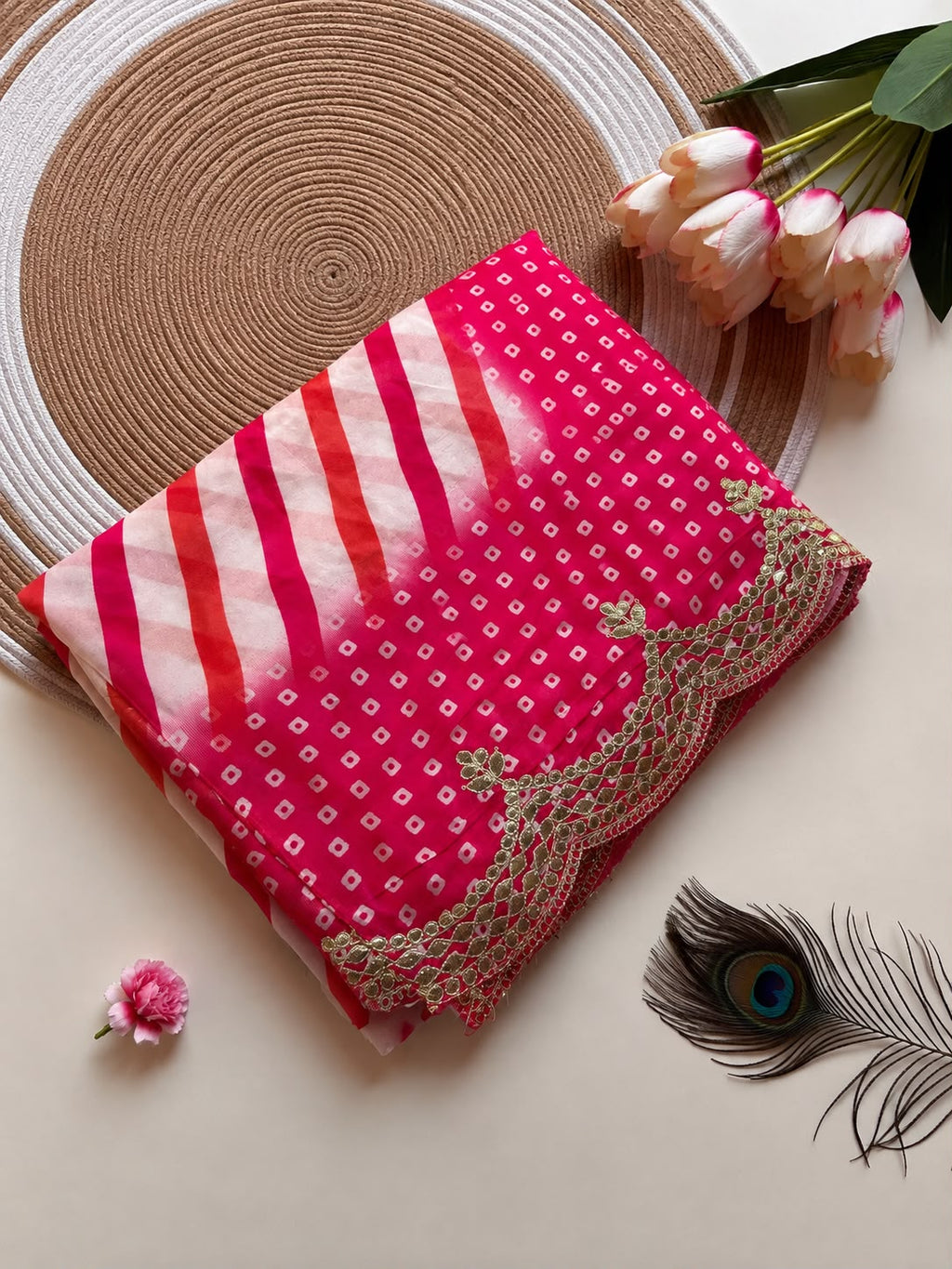 Chinon Digital Lehriya Gotafoil Work Saree