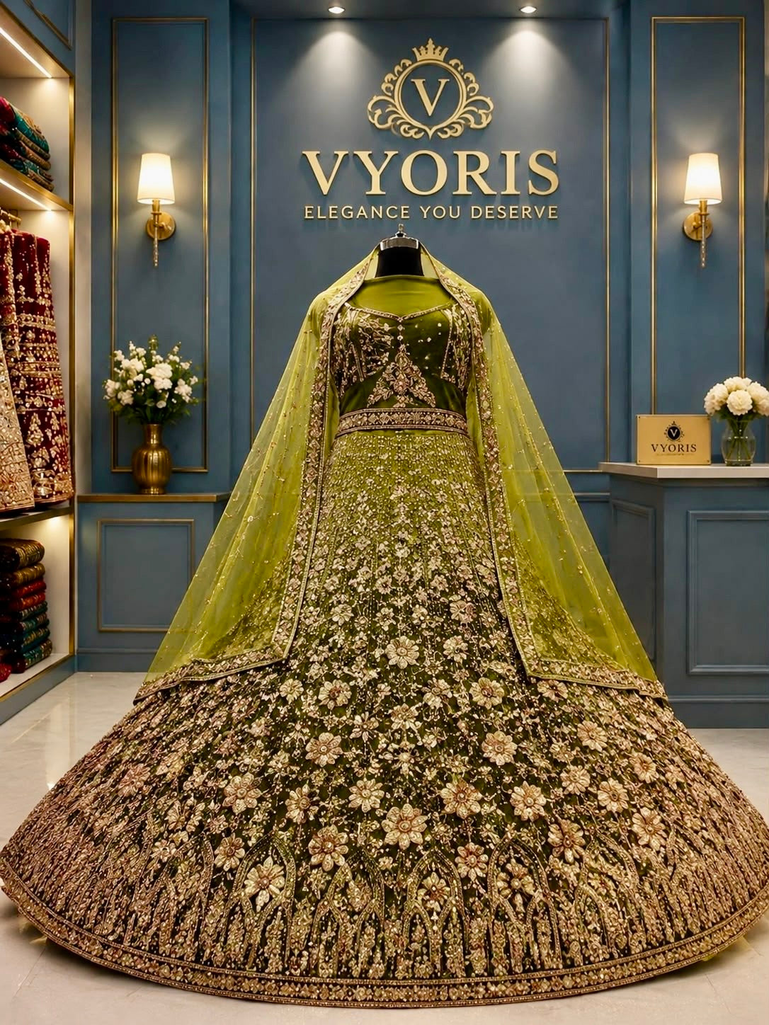 Beads Work Net Lehenga