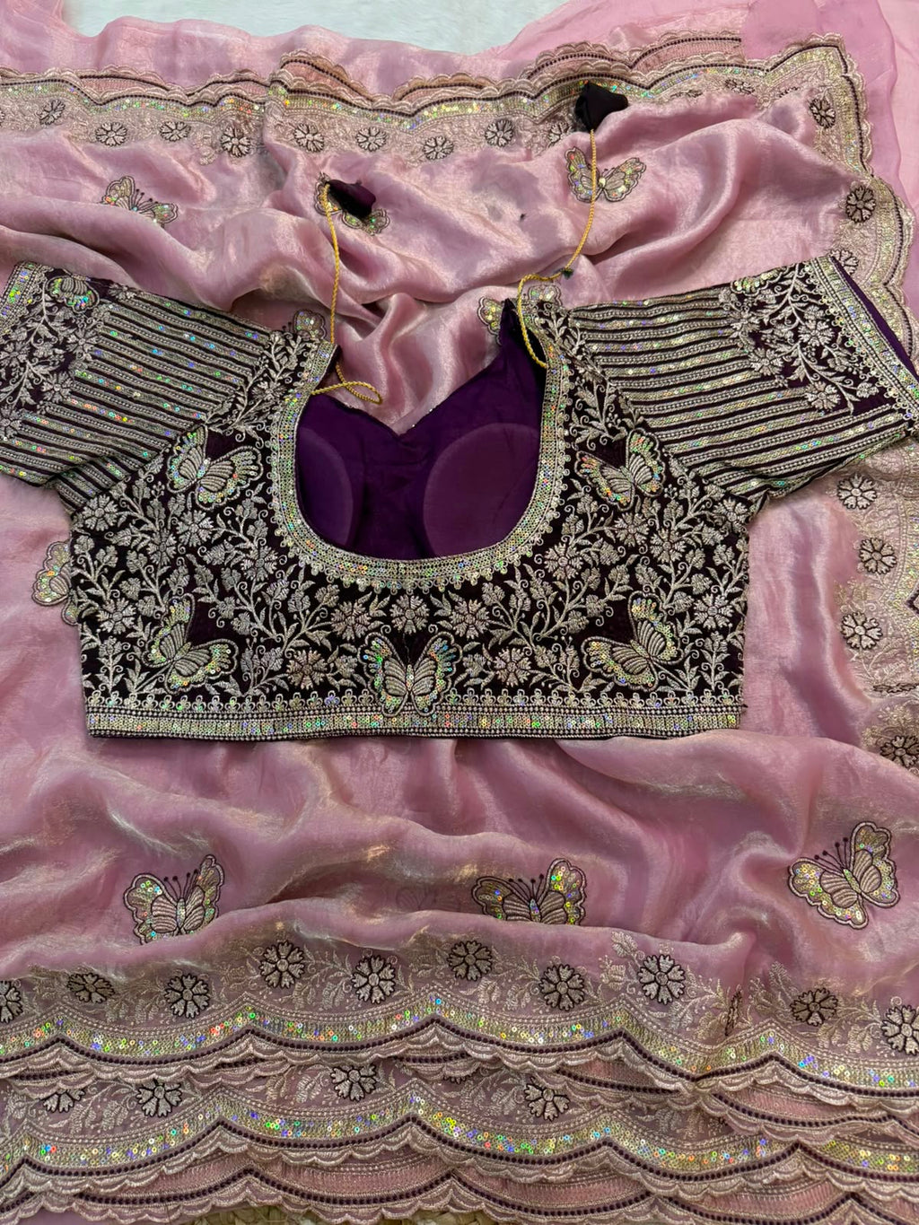 Butterfly Embroidered Space Silk Saree