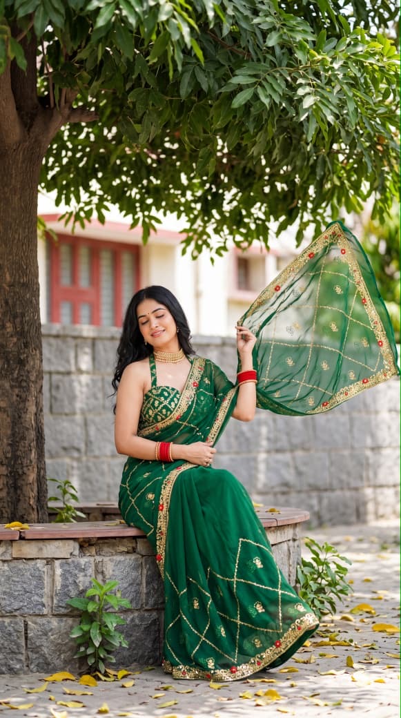 Rajwadi Original Thakur Ji Georgette Sequin Work Saree
