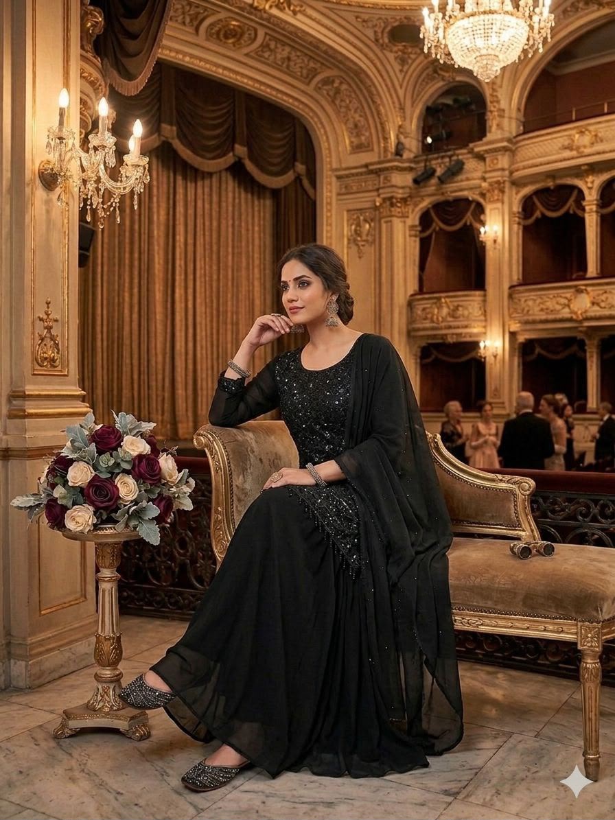 Beads & Sequin Embroidery Work Kurti, Palazzo & Dupatta Set