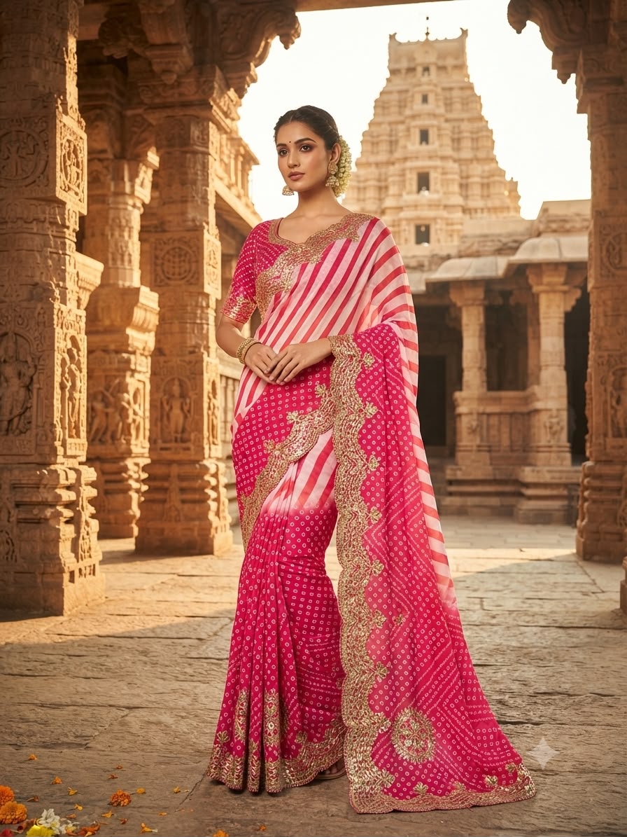 Chinon Digital Lehriya Gotafoil Work Saree