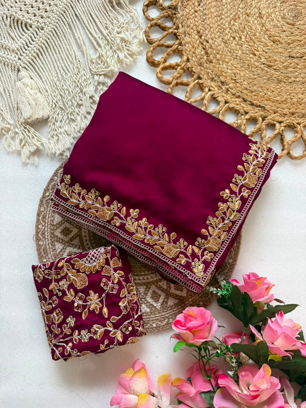 Pure Blooming Embroidery Work Saree