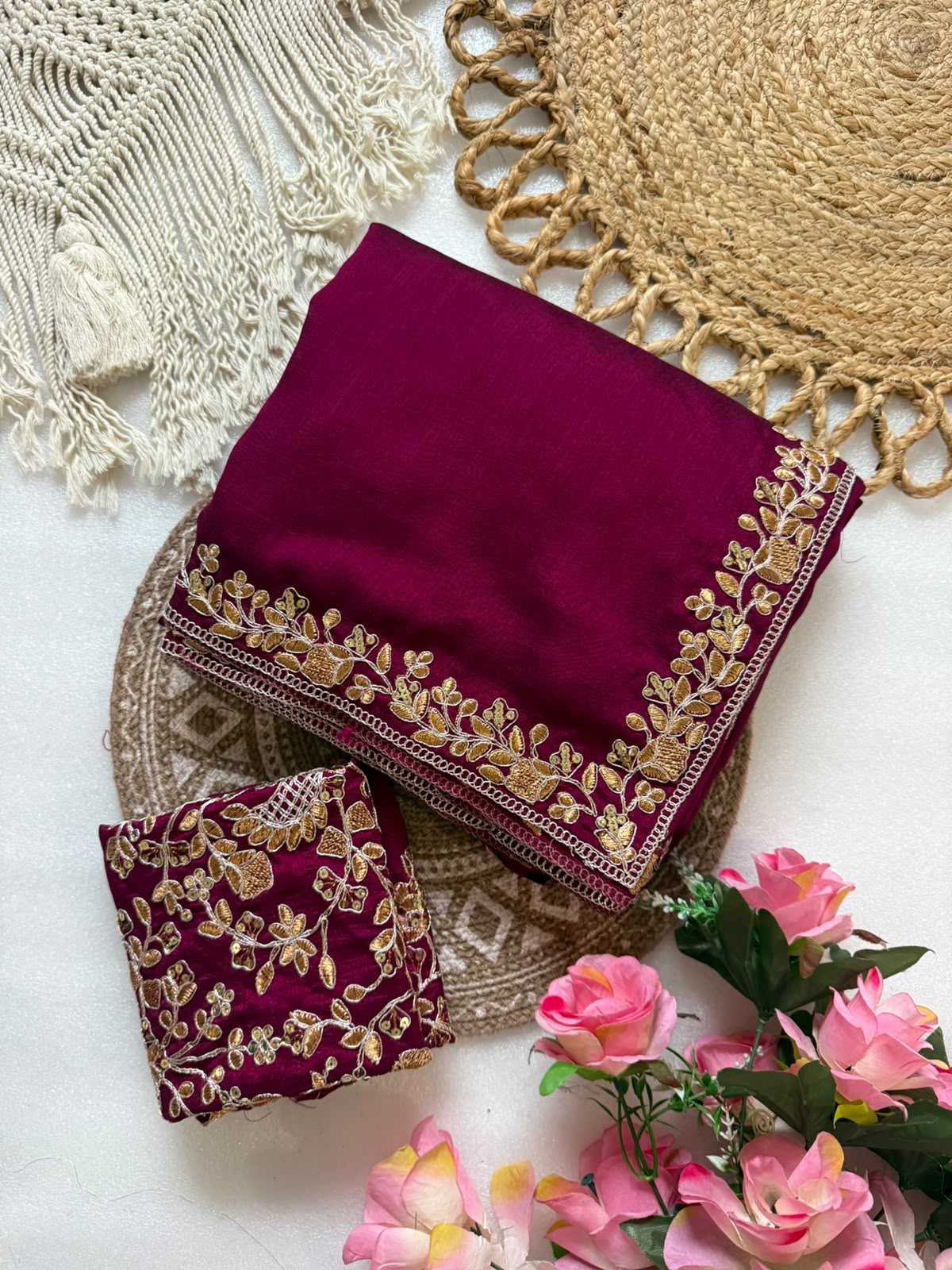 Pure Blooming Embroidery Work Saree