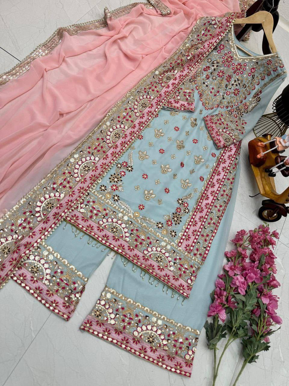 Designer Party Sharara Suit & Dupatta Set