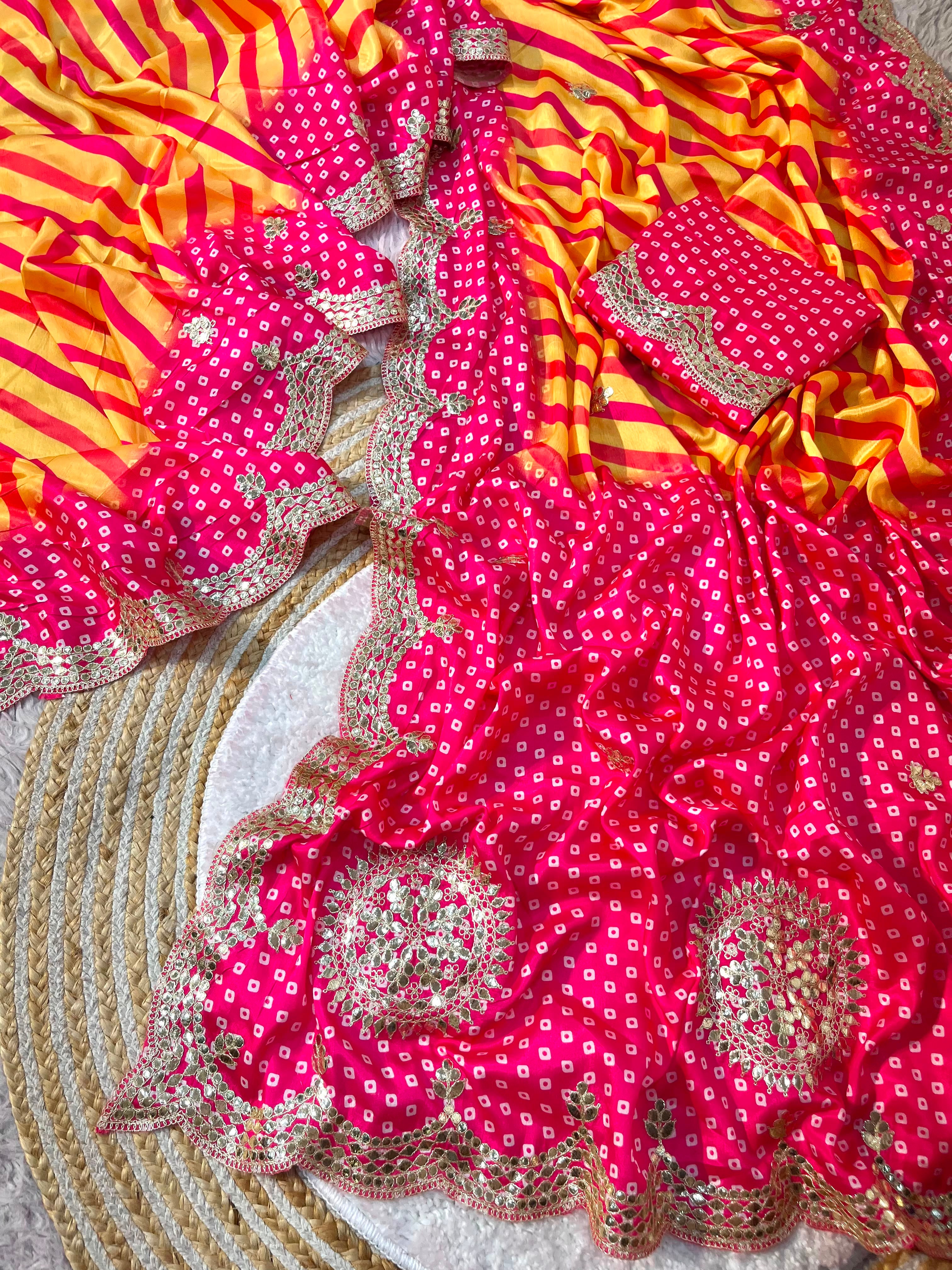 Chinon Digital Lehriya Gotafoil Work Saree