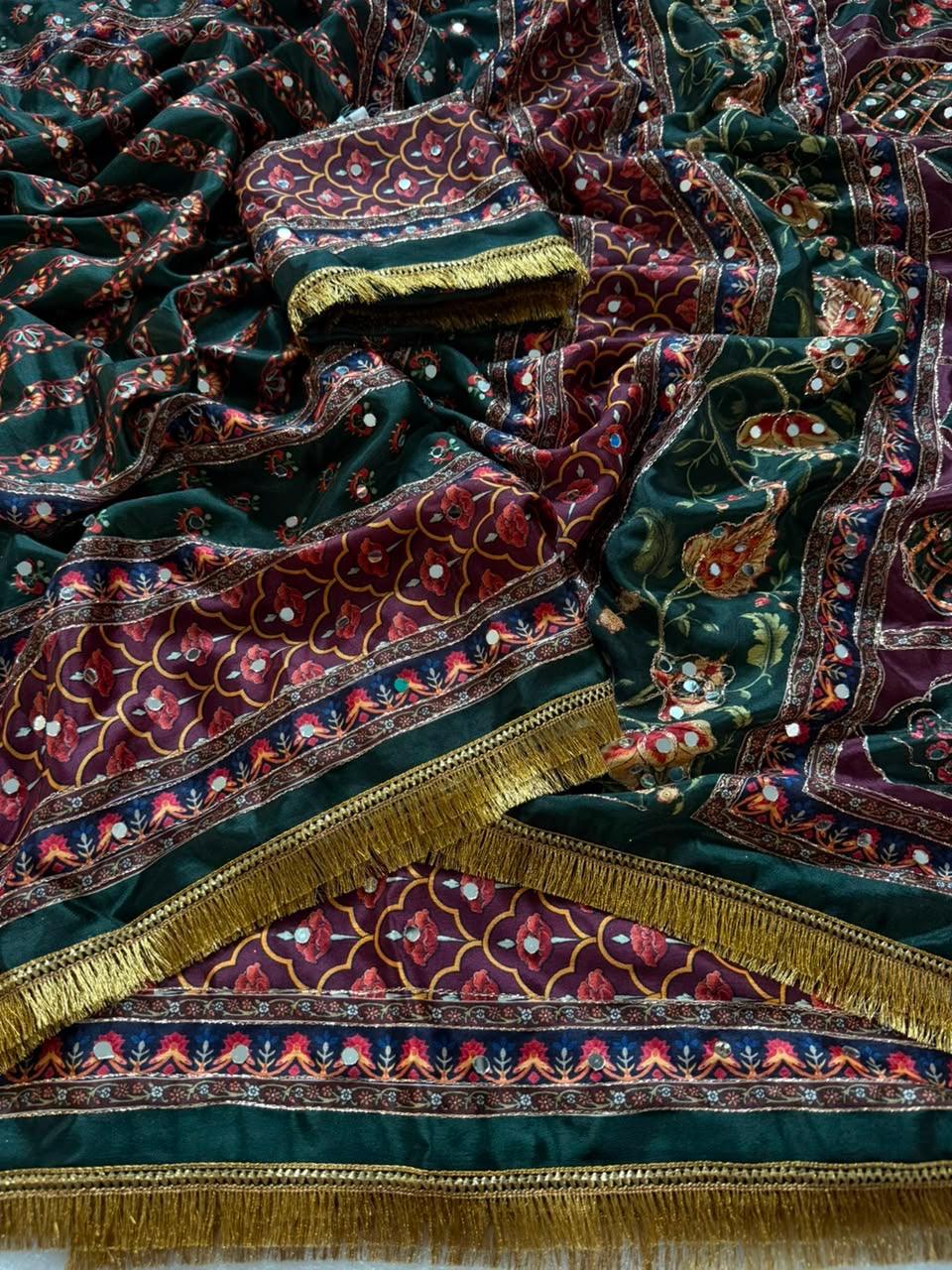 Pure Marshmellow Shiny Chinnon Silk Ajarakh Print Saree