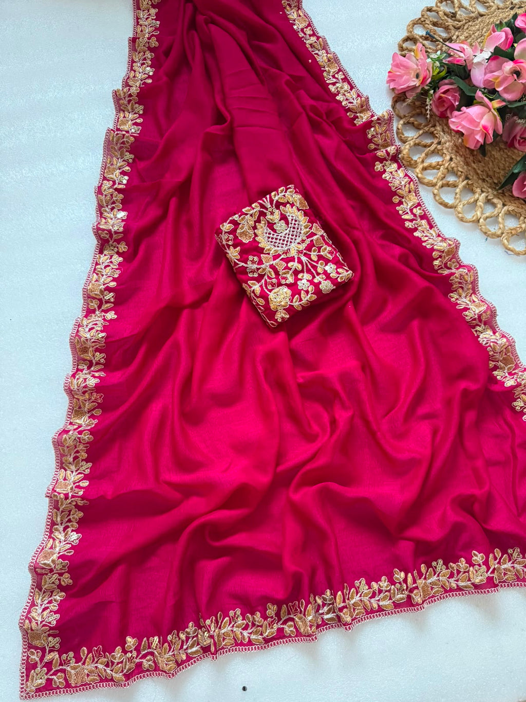 Pure Blooming Embroidery Work Saree