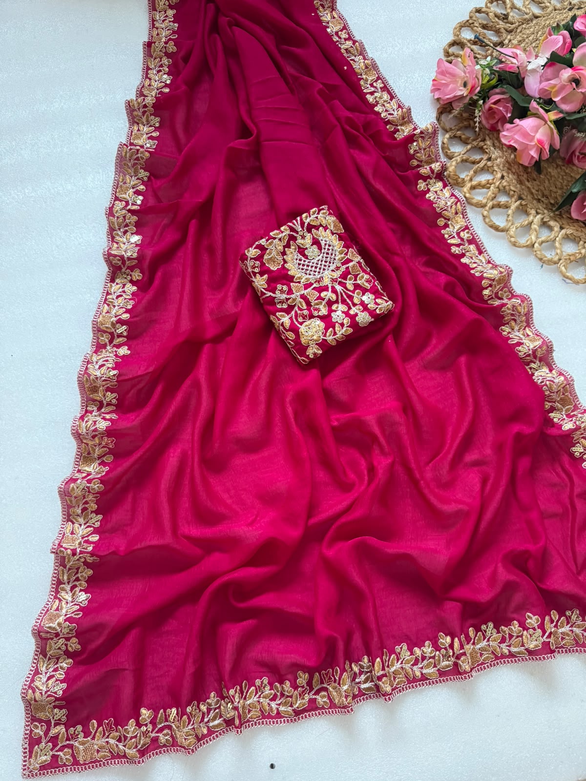 Pure Blooming Embroidery Work Saree