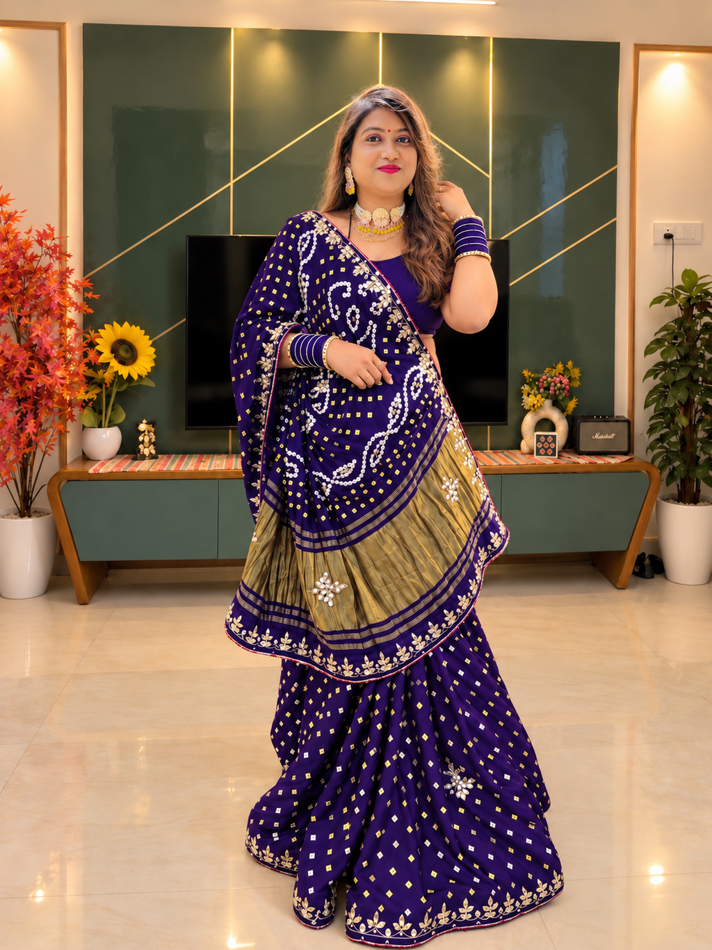 Gaji Silk Original Bandhani With Gota Pati Hand Work Saree