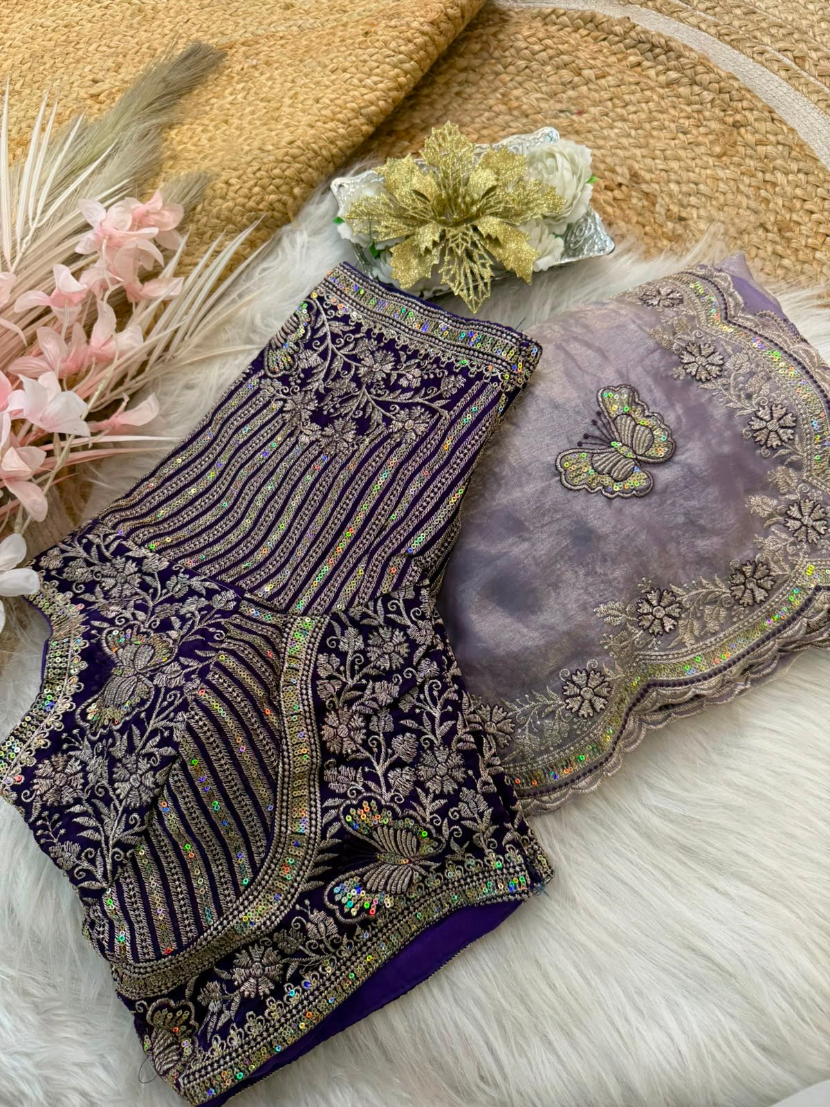 Butterfly Embroidered Space Silk Saree