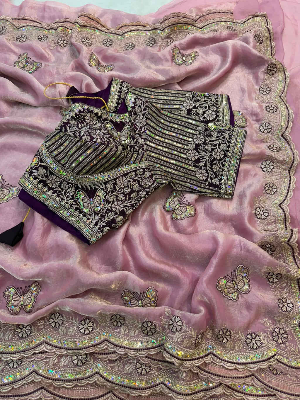 Butterfly Embroidered Space Silk Saree
