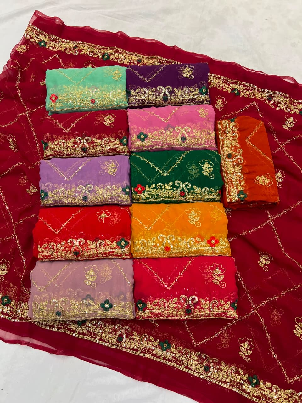 Rajwadi Original Thakur Ji Georgette Sequin Work Saree