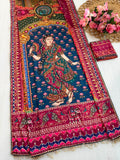 Rashmika Soft Japan Crepe Geruva Print Saree with Real Mirror Work