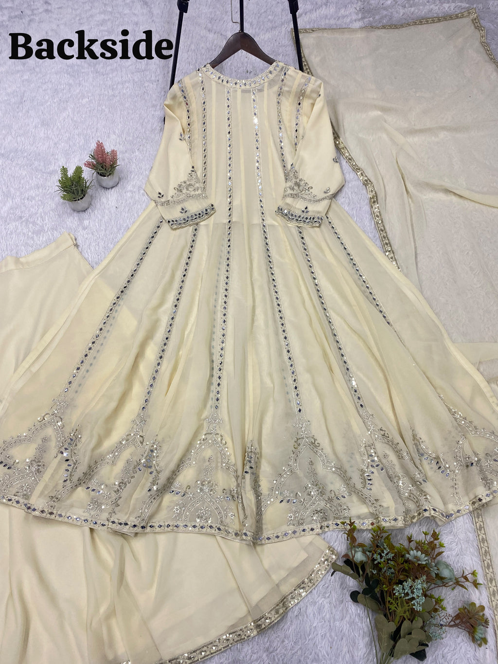 Gown, Lehenga & Dupatta Set with Sequence Embroidery & Real Mirror Work