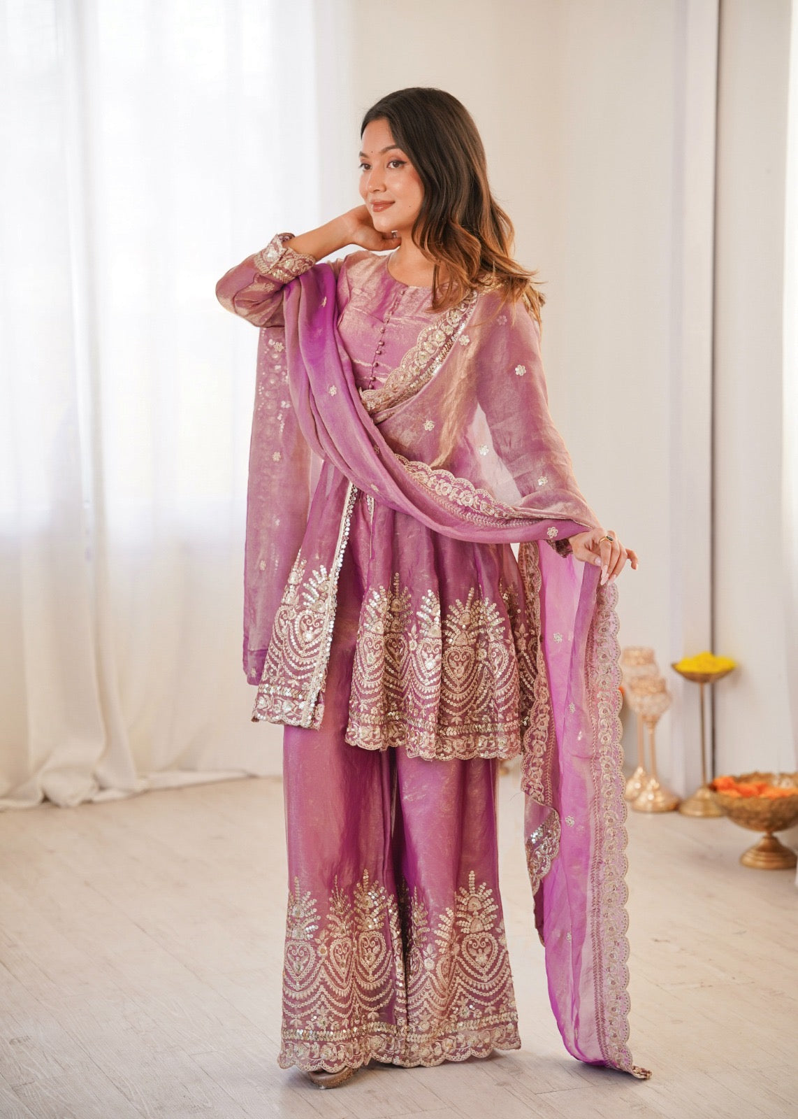 Heavy Embroidery Work Top, Palazzo & Dupatta Set