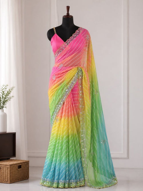 Georgette with bandhani print Saree