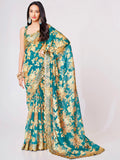 Teal Floral Elegance Saree