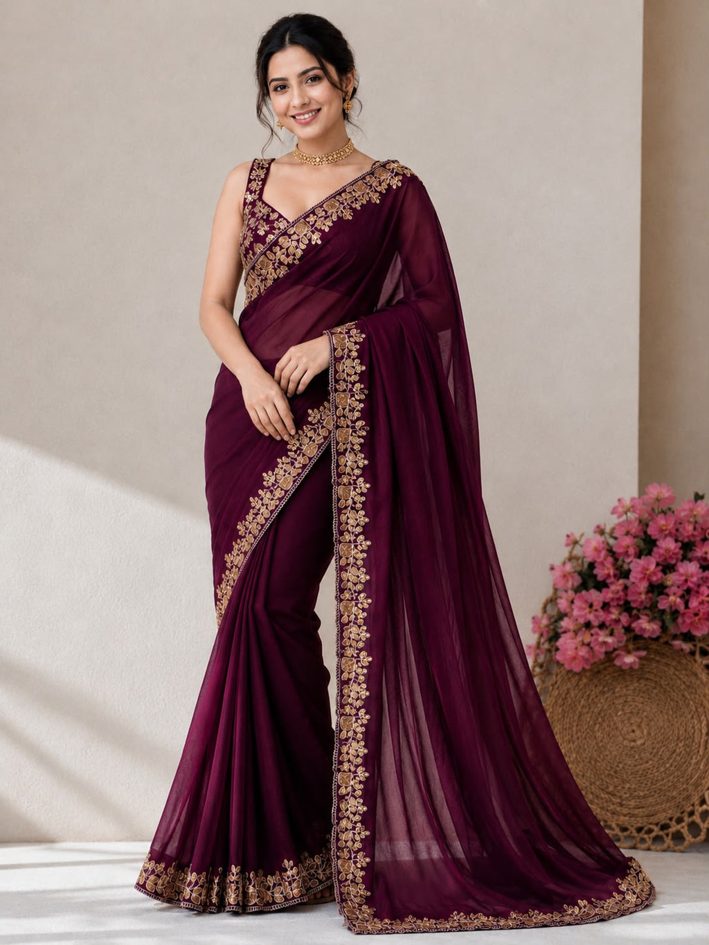 Pure Blooming Embroidery Work Saree