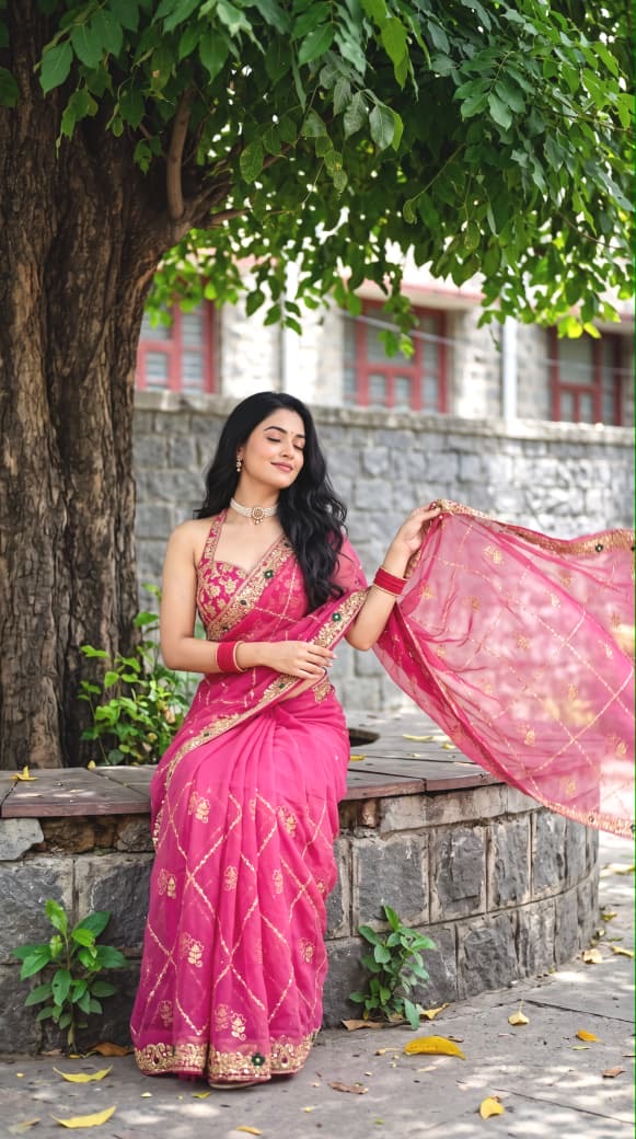 Rajwadi Original Thakur Ji Georgette Sequin Work Saree