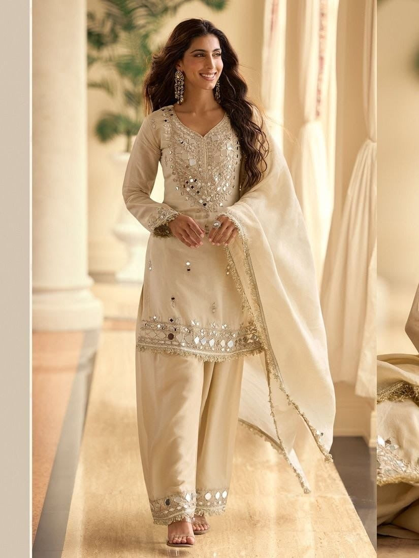 Premium Silk Real Mirror Work Kurti Set