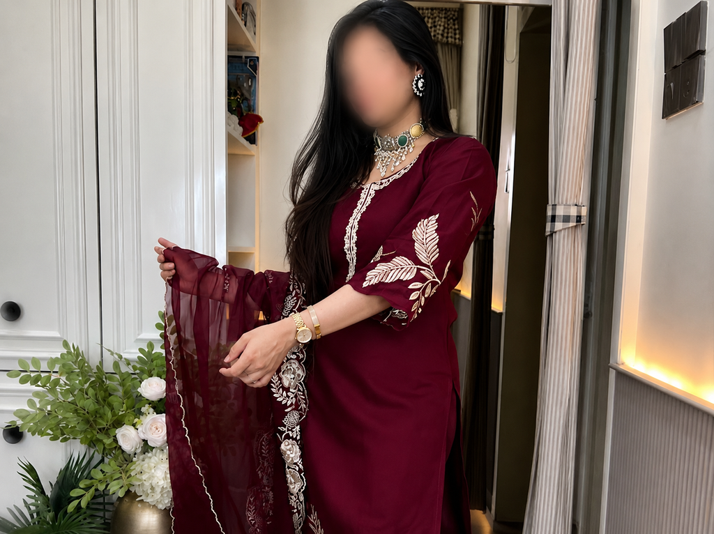 Women’s Roman Silk Embroidered A-Line Kurta Set