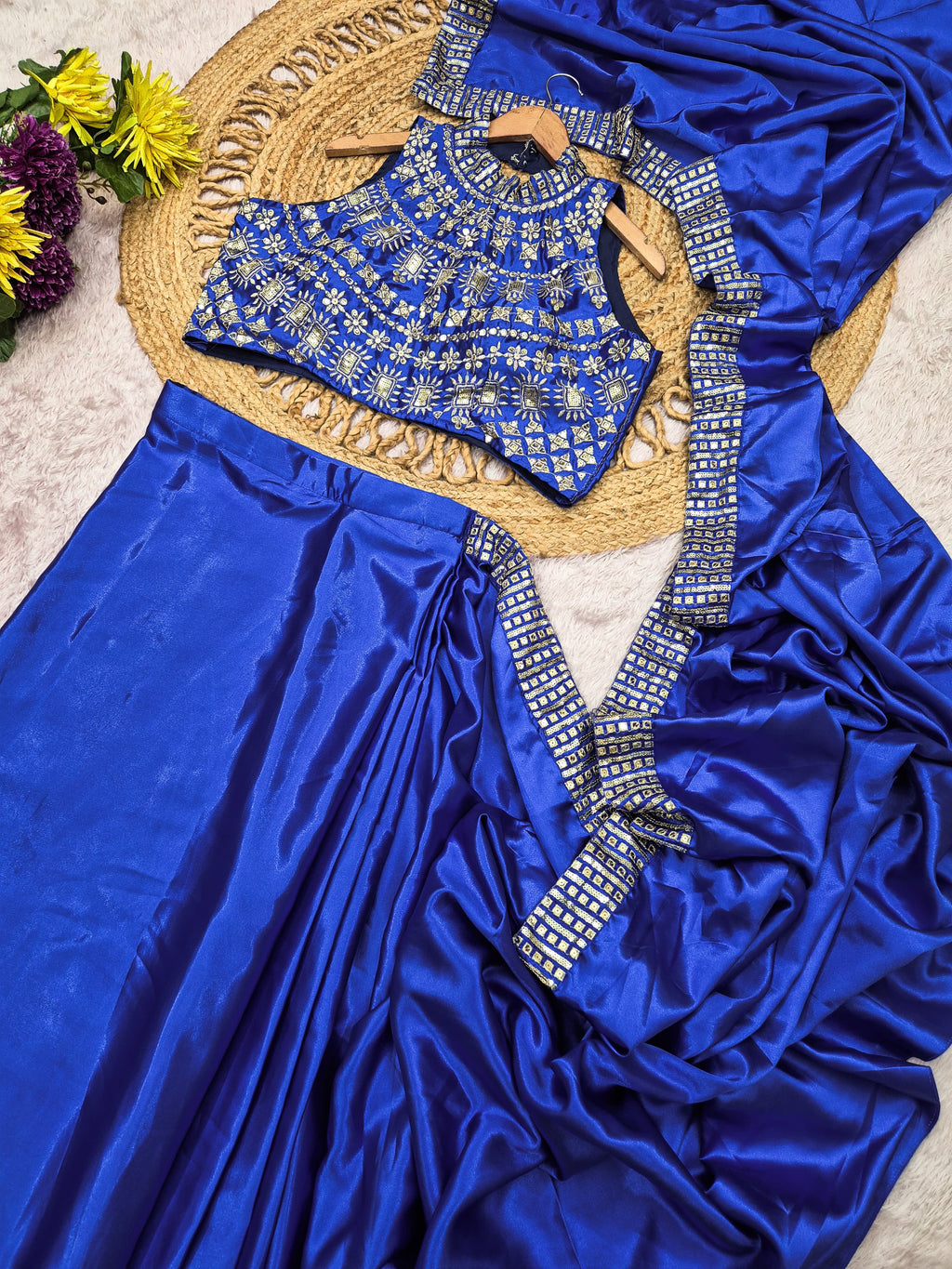 Diamond Satin Silk Ready-to-Wear Drape Saree