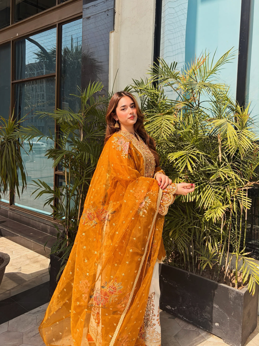 Organza Silk Embroidery Work Kurti, Palazzo & Dupatta Set
