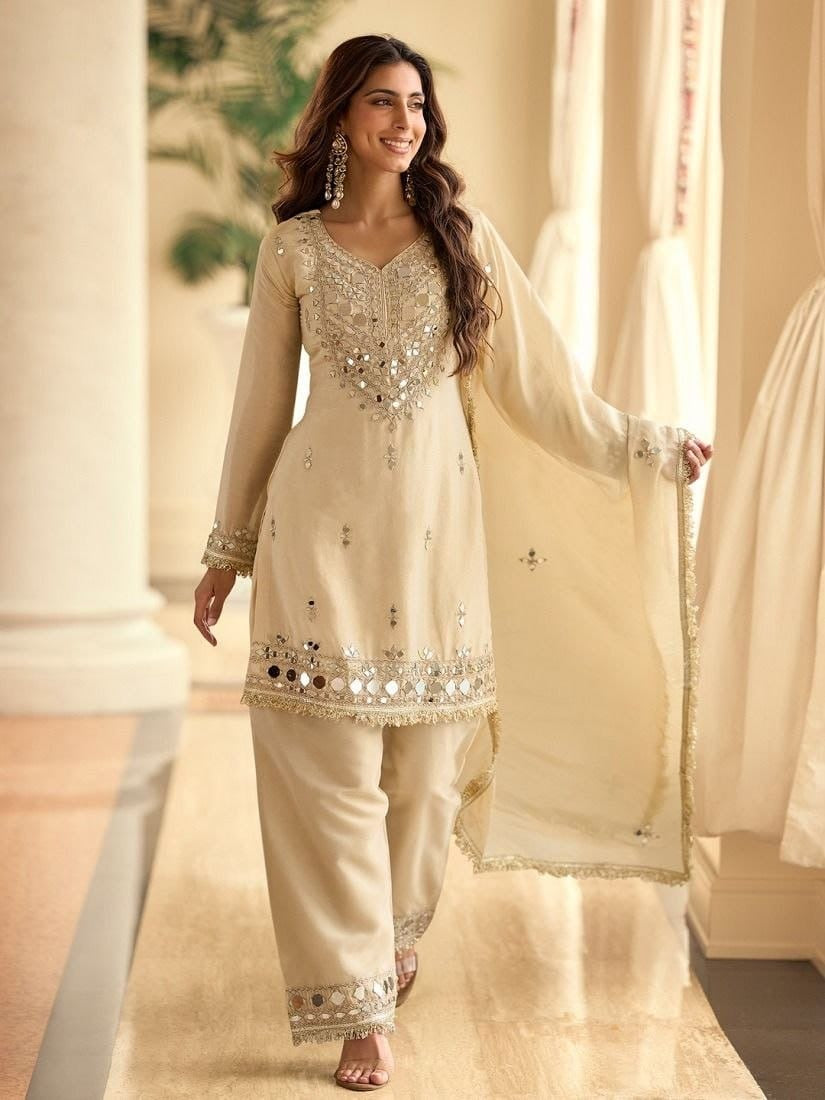 Premium Silk Real Mirror Work Kurti Set