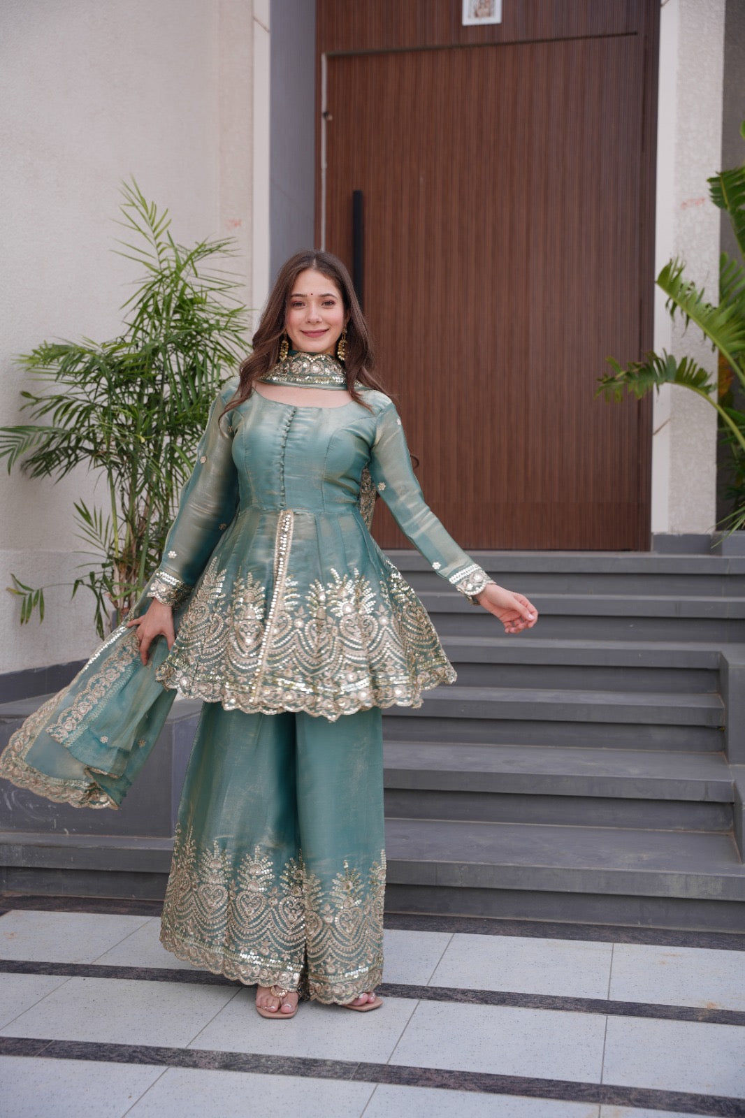 Heavy Embroidery Work Top, Palazzo & Dupatta Set